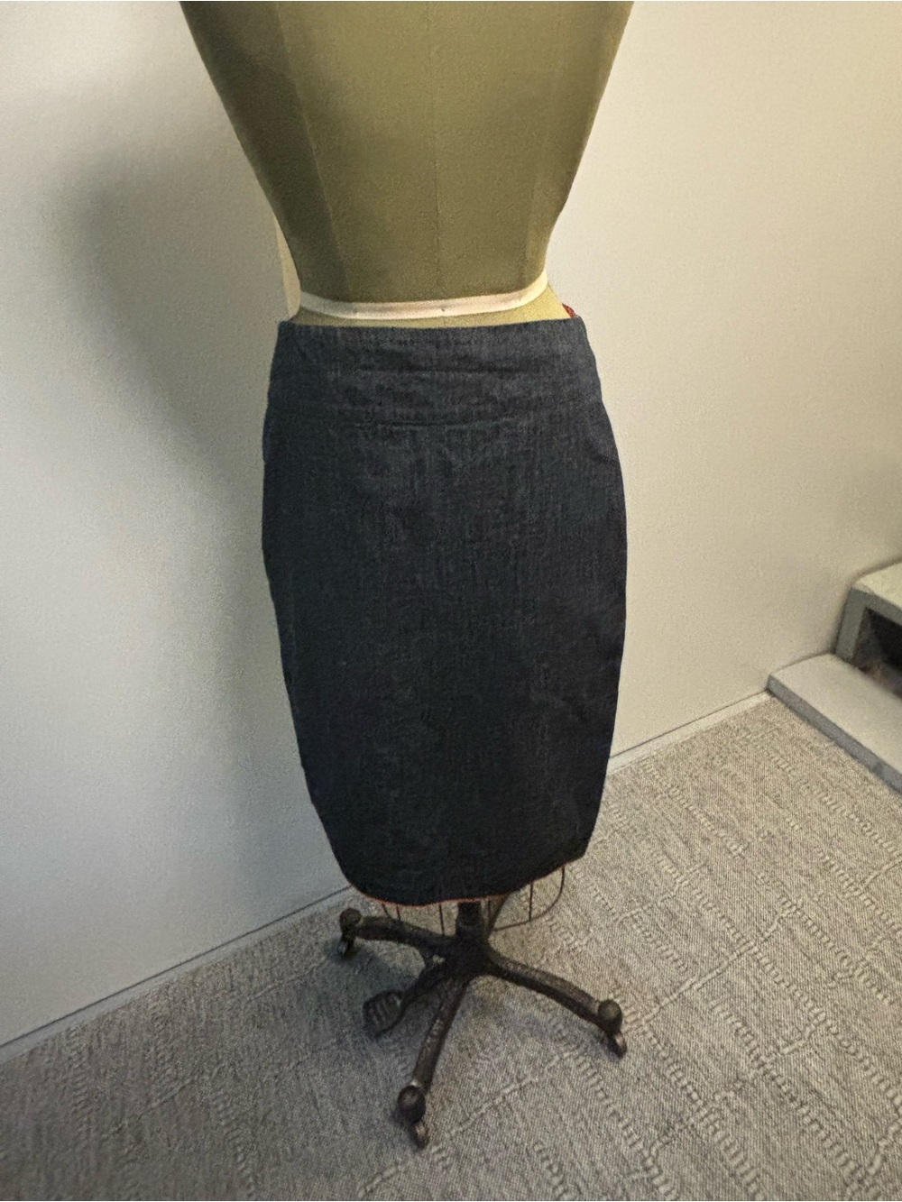Y2K Women's Dark Denim Pencil Skirt with Orange Trim